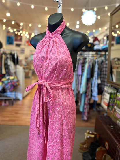1970s Vintage India Imports Rhode Island Cotton Halter Boho Dress