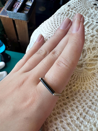 Vintage Sterling Silver Modernist Bar Onyx Ring Size 9