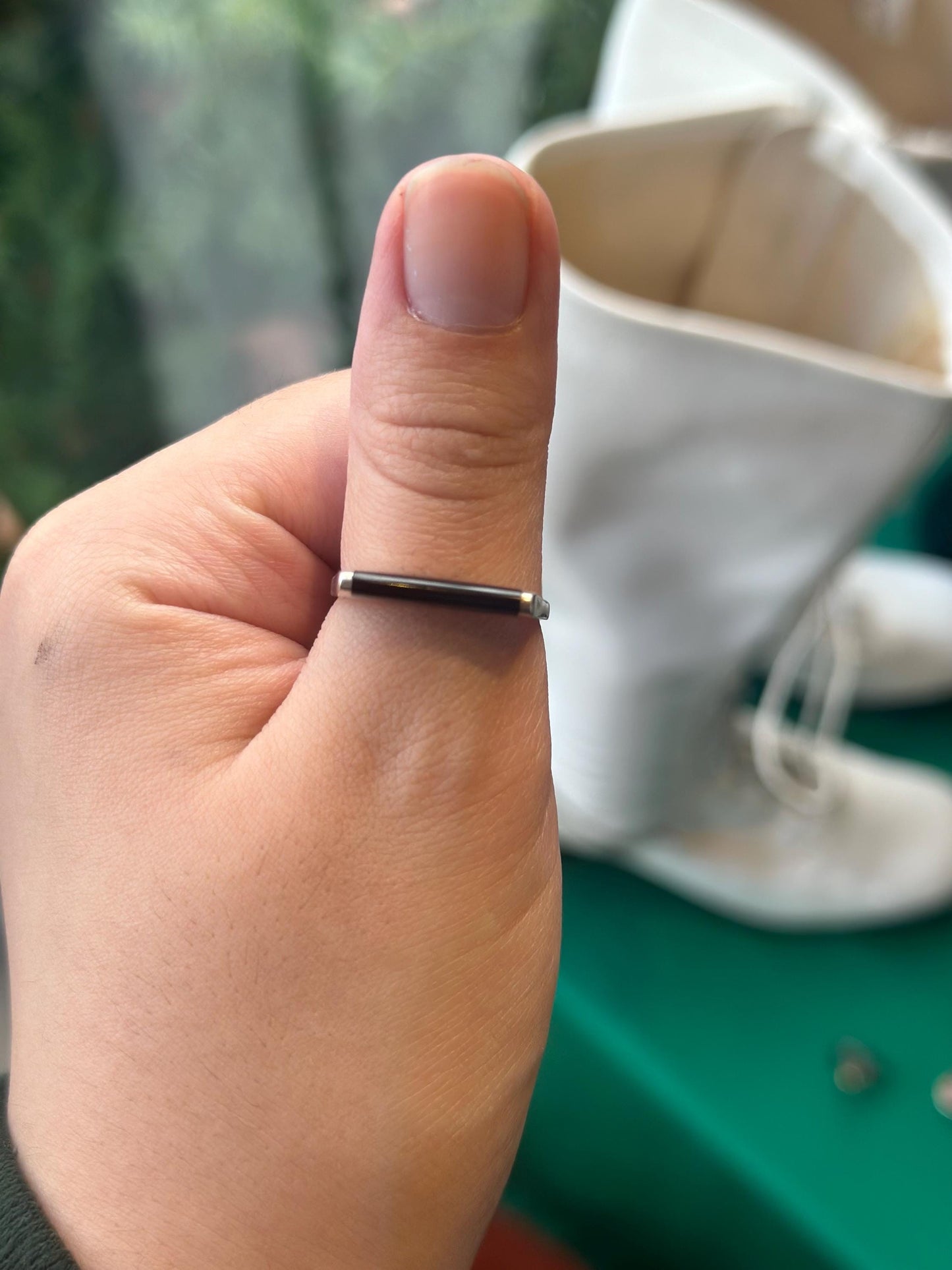 Vintage Sterling Silver Modernist Bar Onyx Ring Size 9
