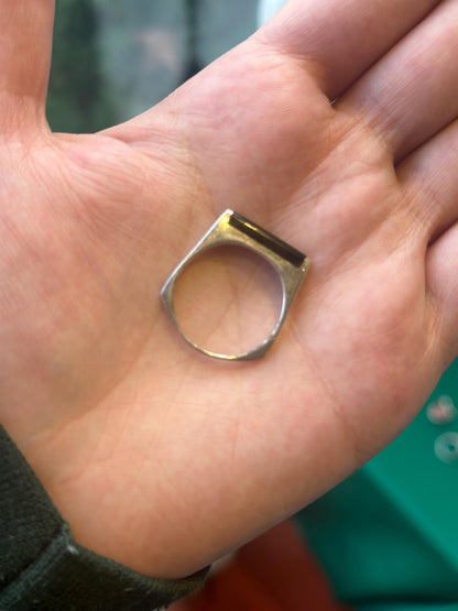 Vintage Sterling Silver Modernist Bar Onyx Ring Size 9