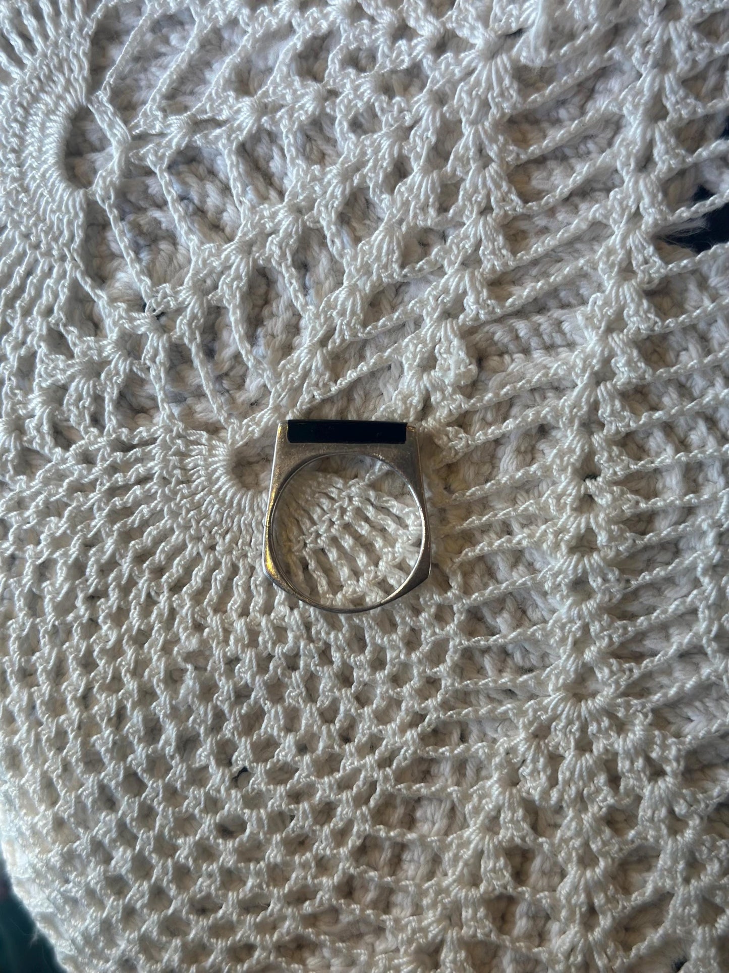 Vintage Sterling Silver Modernist Bar Onyx Ring Size 9