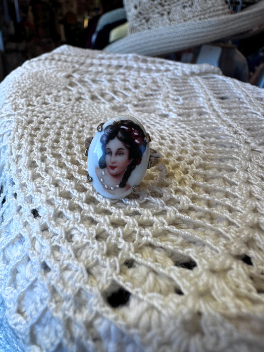 Vintage Hand Painted Limoges Cameo Porcelain Gold Filled. Stamped Gold Filled Ring