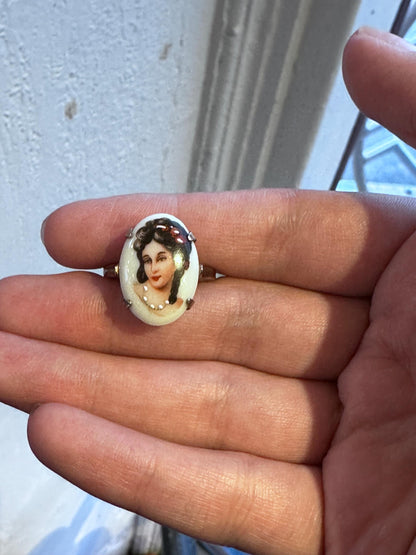 Vintage Hand Painted Limoges Cameo Porcelain Gold Filled. Stamped Gold Filled Ring