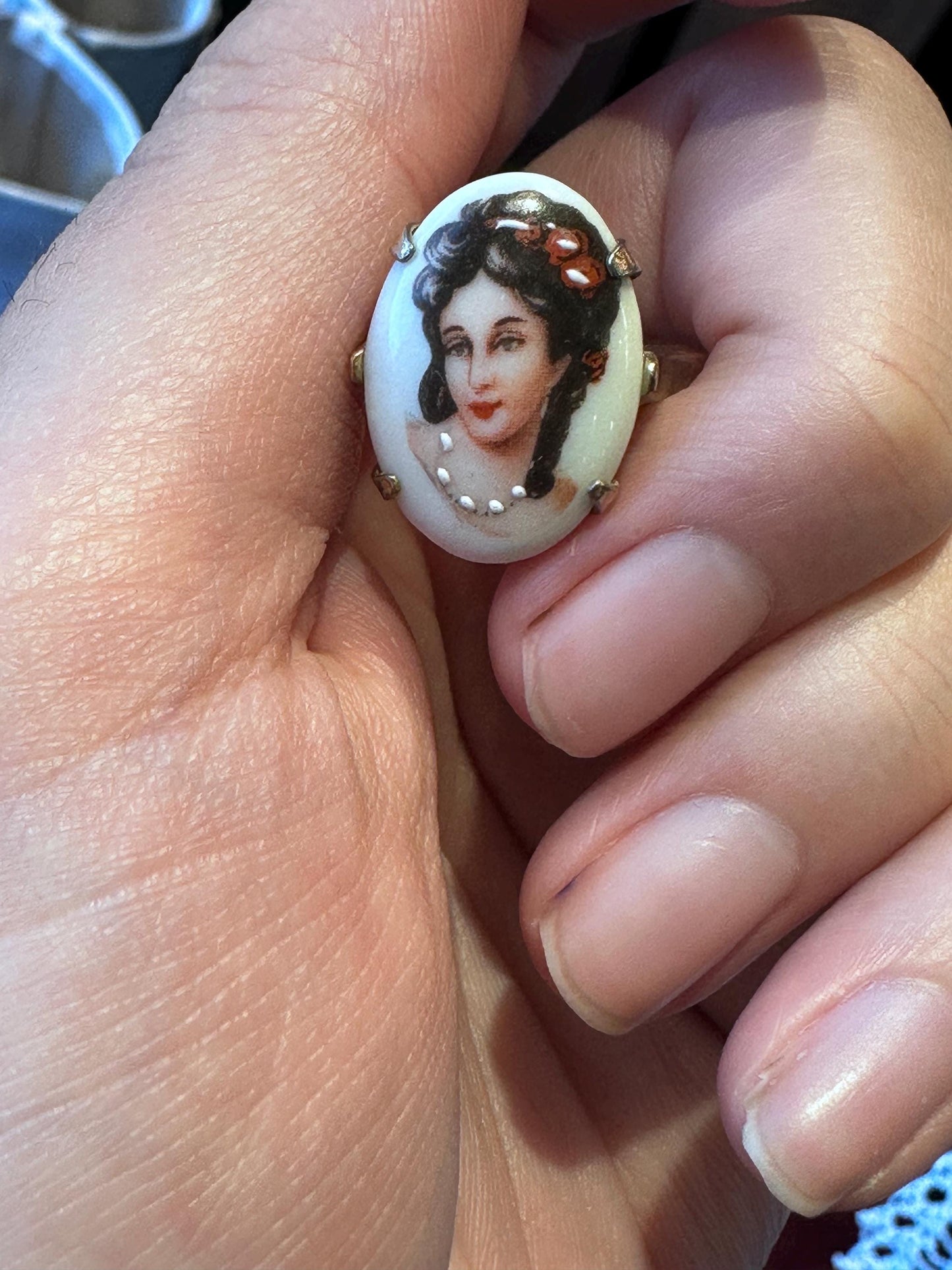 Vintage Hand Painted Limoges Cameo Porcelain Gold Filled. Stamped Gold Filled Ring