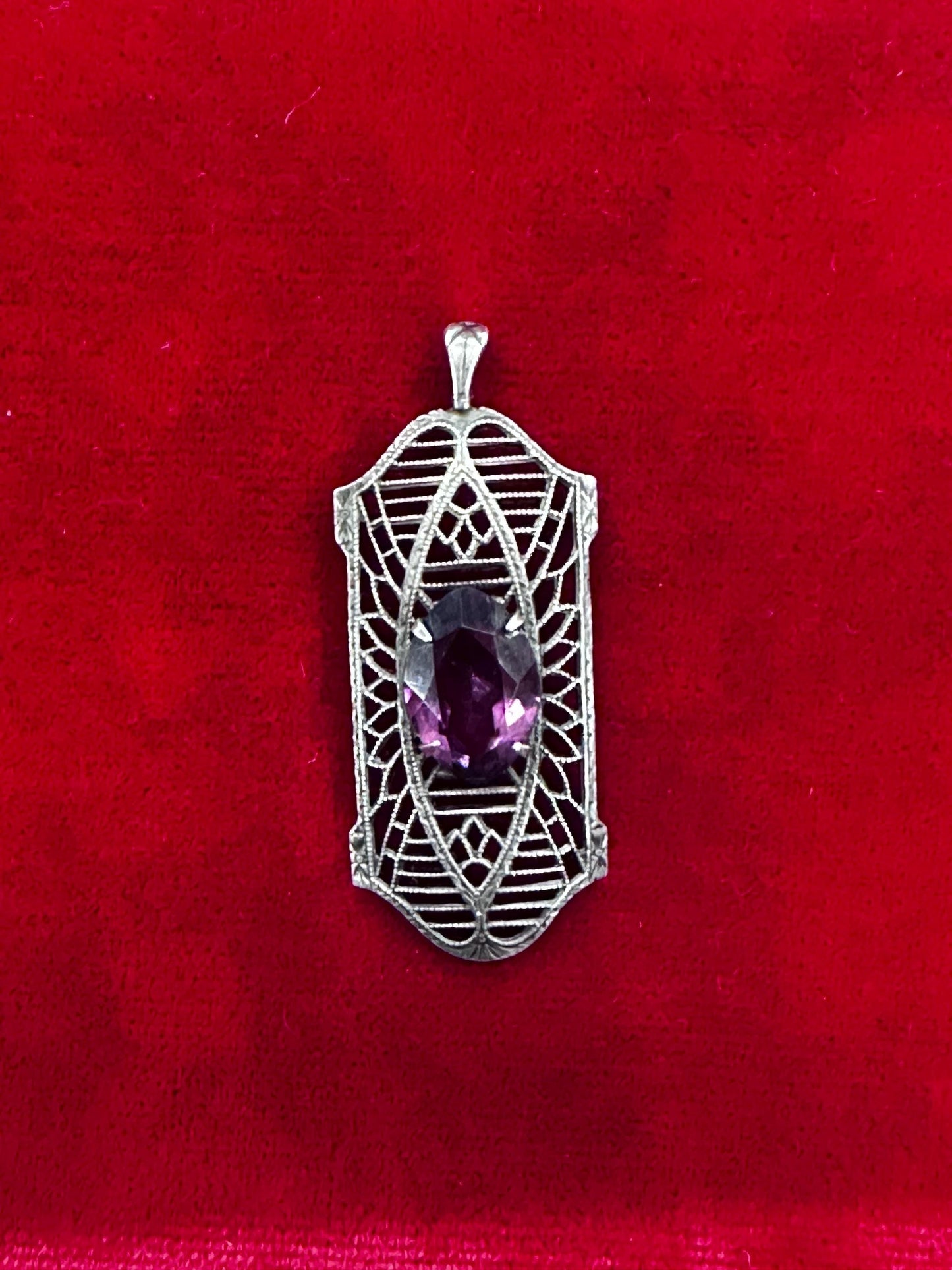 Sterling Silver Vintage Art Deco Amethyst Filigree Pendant