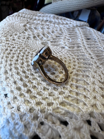 Vintage Hand Painted Limoges Cameo Porcelain Gold Filled. Stamped Gold Filled Ring