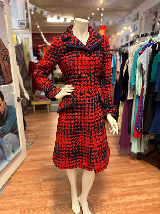 1960's Twee Cain Sloan Co Vintage Houndstooth Peacoat
