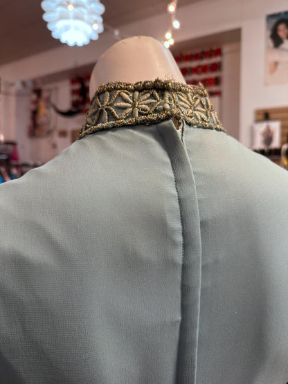 70s Disco Baby Vintage Baby blue and Gold Palazzo Pants Jumpsuit