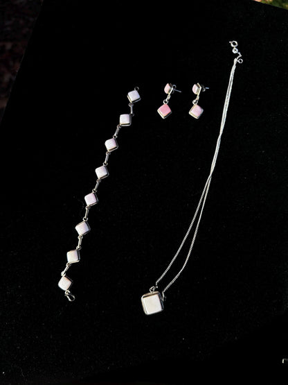 3 Piece Vintage Sterling Silver Pink Conch Shell Set Navajo Style