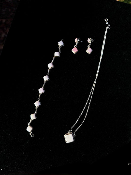 3 Piece Vintage Sterling Silver Pink Conch Shell Set Navajo Style