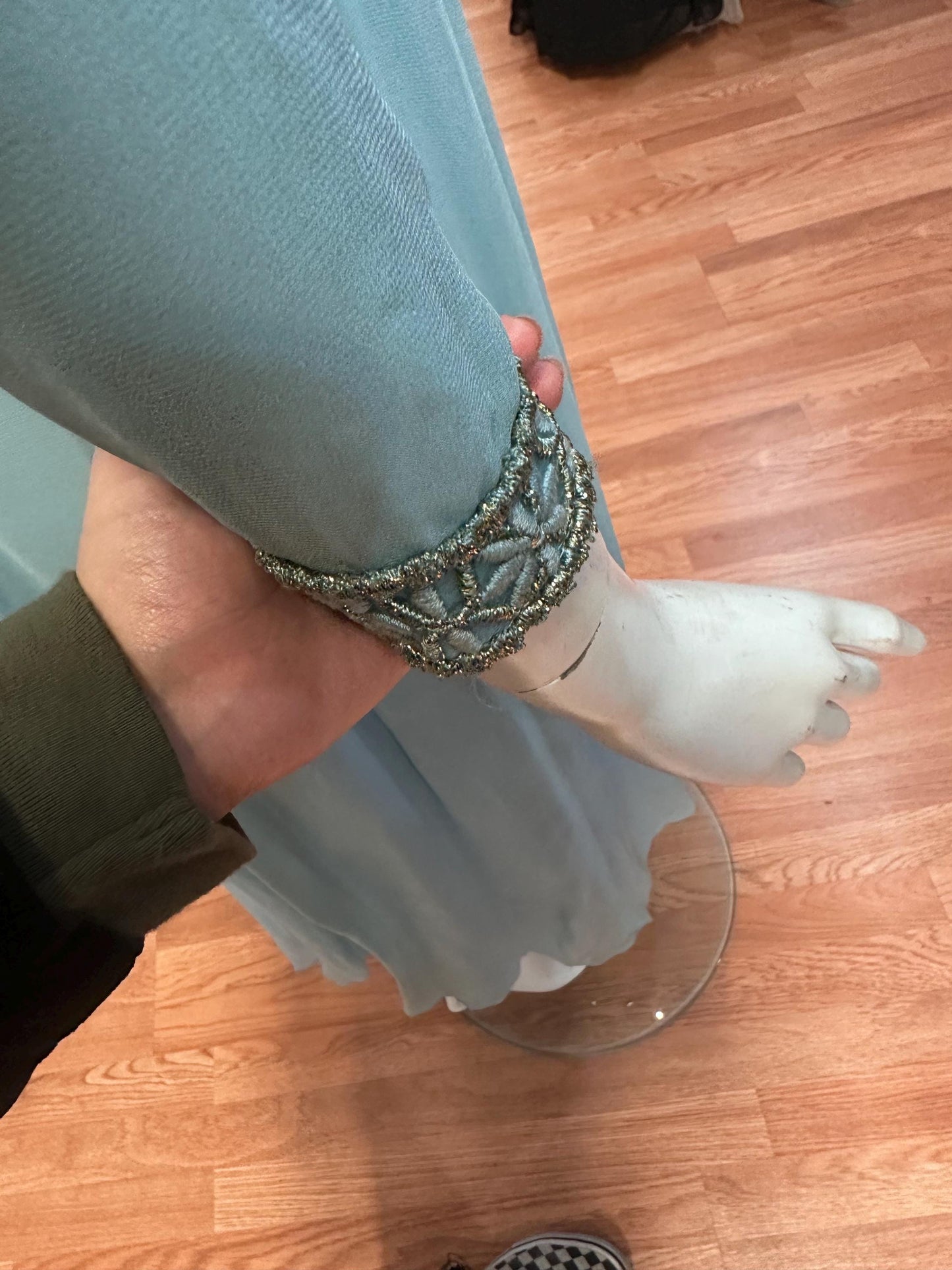 70s Disco Baby Vintage Baby blue and Gold Palazzo Pants Jumpsuit