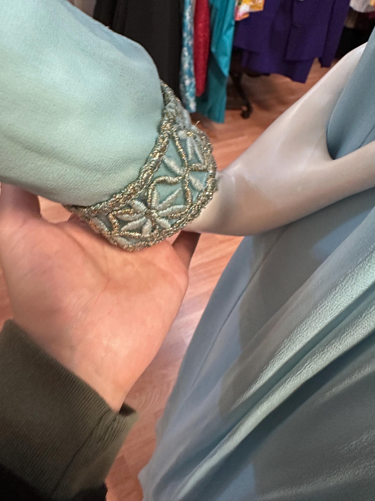 70s Disco Baby Vintage Baby blue and Gold Palazzo Pants Jumpsuit