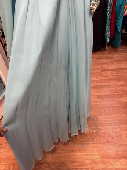 70s Disco Baby Vintage Baby blue and Gold Palazzo Pants Jumpsuit