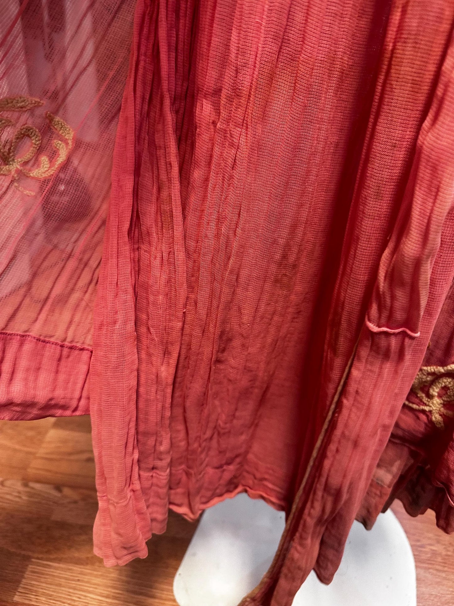 RARE Vintage Victorian Pink Muslin Chenille Embroidered Day Dress XS