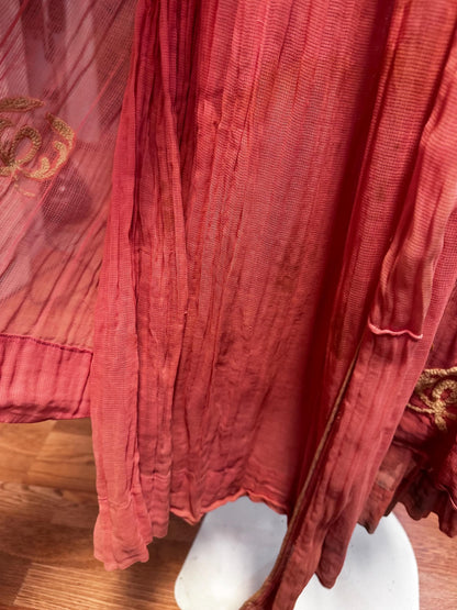 RARE Vintage Victorian Pink Muslin Chenille Embroidered Day Dress XS