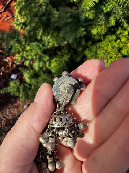 Antique Jhumki Silver Bell Clip on Earrings from Rajasthan
