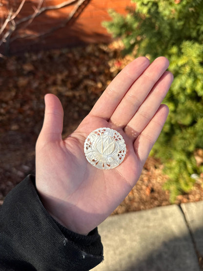 Vintage Mother of Pearl Hand Carved Brooch