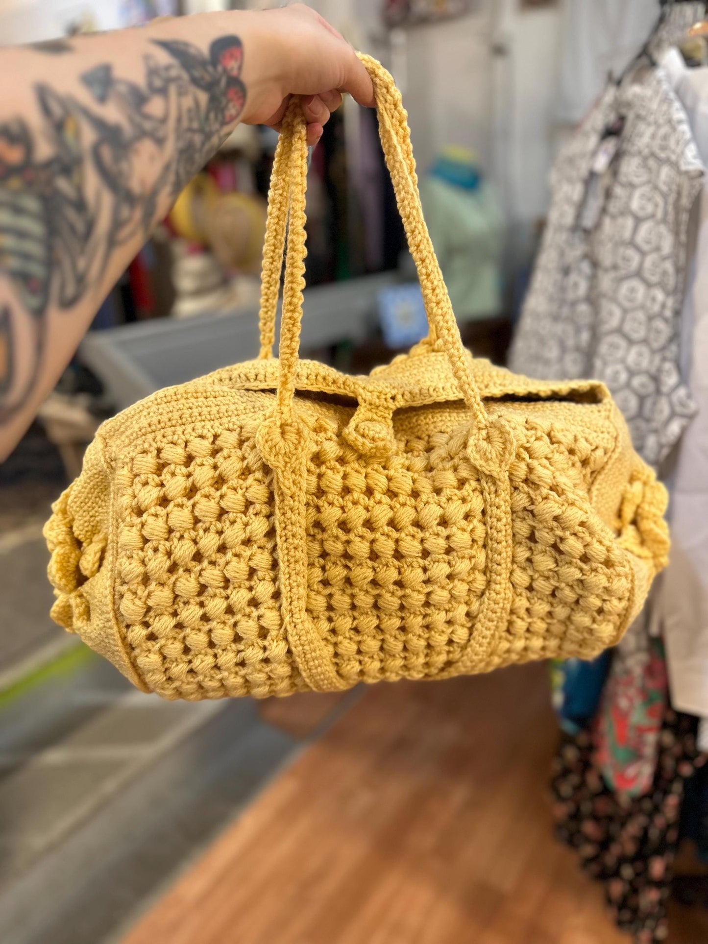 Huge Hand Crocheted Duffle Tote Bag Vintage SALE