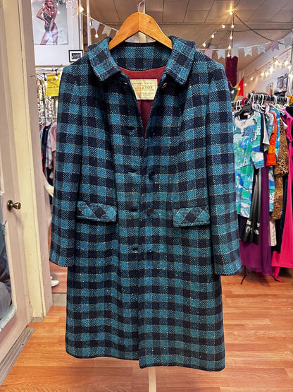 1960's Vintage Blue Plaid Wool Coat Rare Pendleton