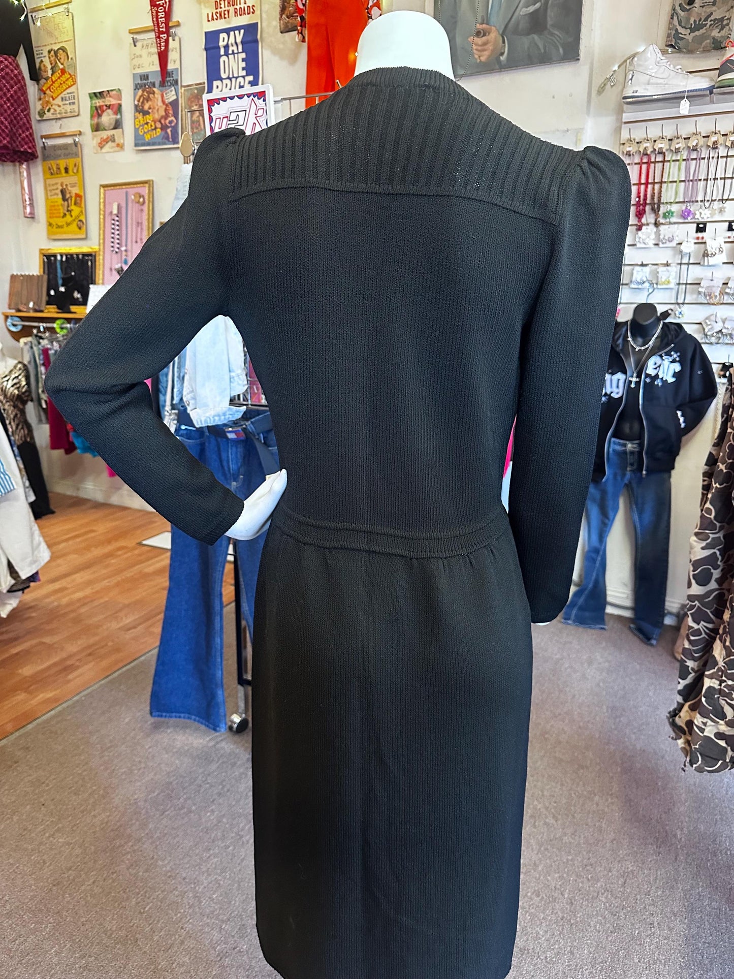 Iconic 1980s Vintage St. John Knit Dress – Faux Wrap Style with Accent Buttons