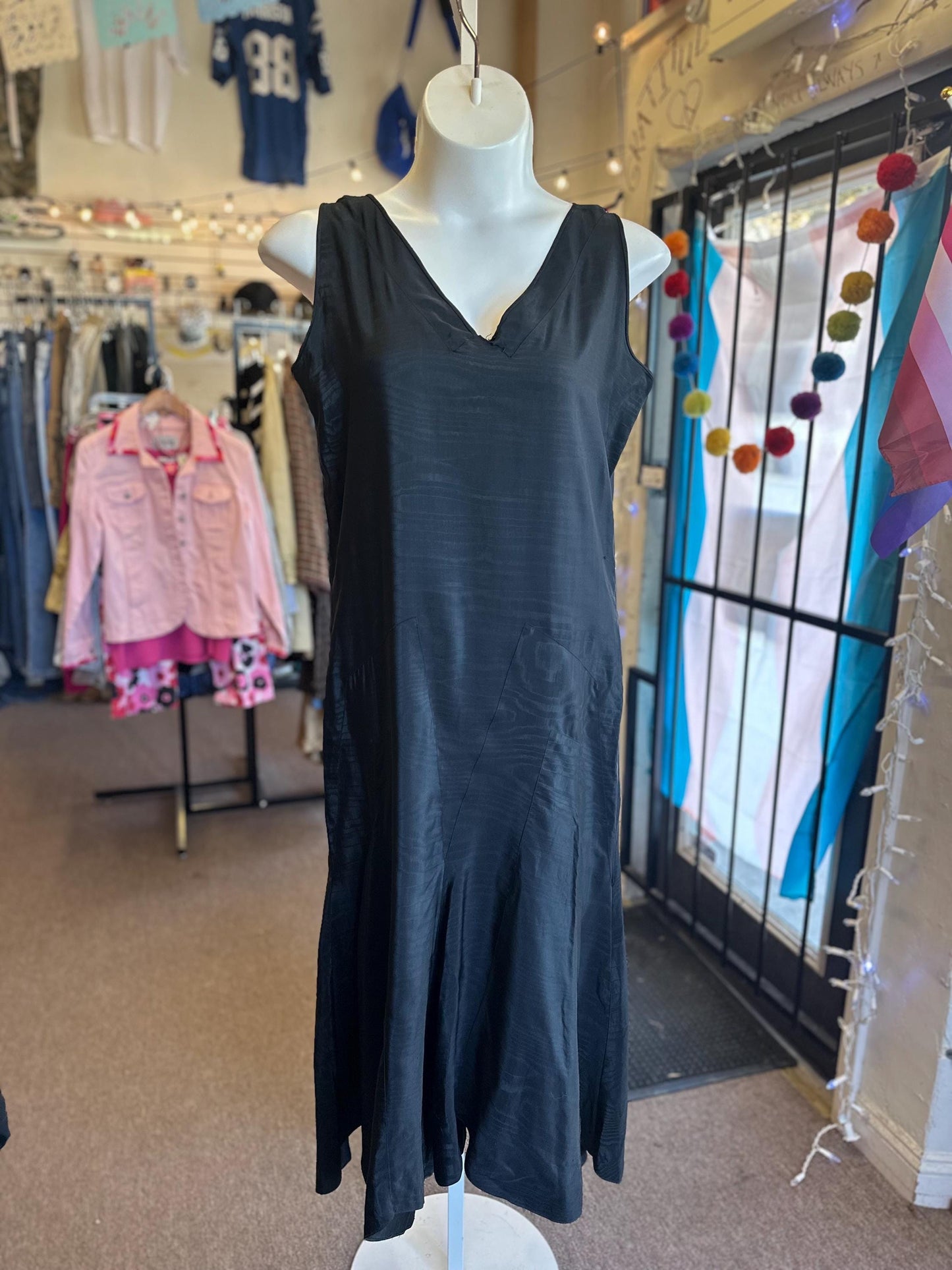 1920s Vintage Antique Flapper  Black Silk Dress Plus Size