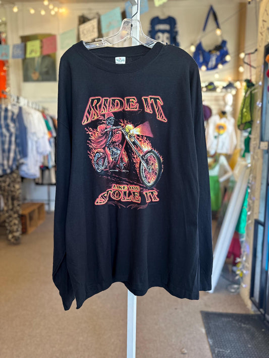 90s Vintage Y2K 3D Emblem Fire Motorcycle Culture Deadstock Longsleeve Ride It Like You Stole It