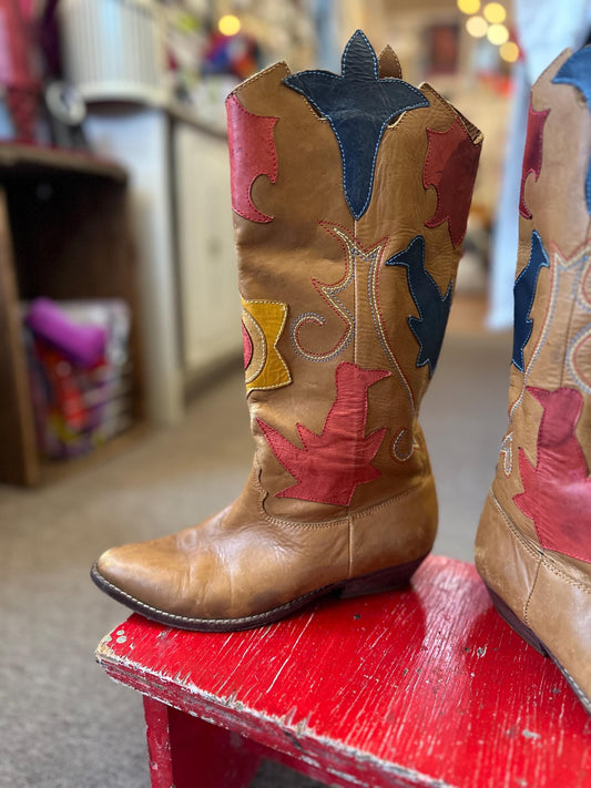 Vintage 1980s Abstrax Leather Western Cowboy Boots – Size 6.5