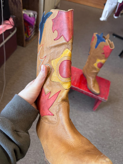 Vintage 1980s Abstrax Leather Western Cowboy Boots – Size 6.5