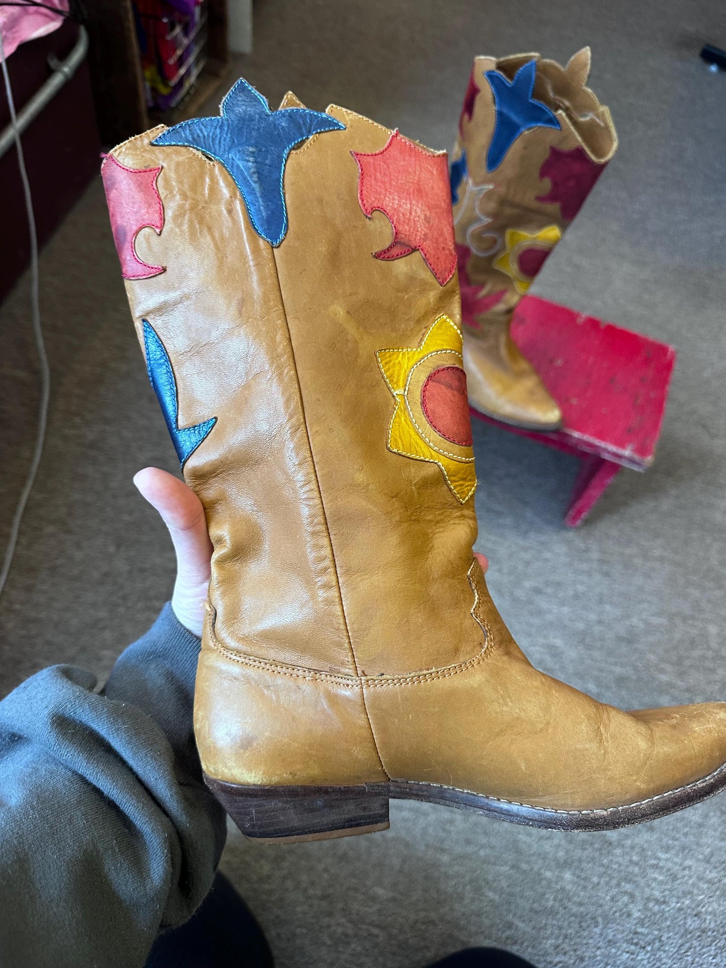 Vintage 1980s Abstrax Leather Western Cowboy Boots – Size 6.5