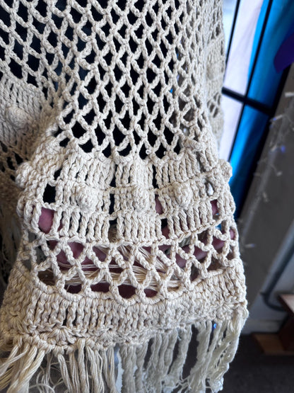 Vintage Hand Made Victorian Style Crochet Shawl OSFM