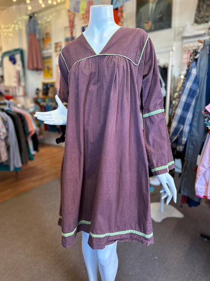 1970s Vintage Made in India 100% India Imports Cotton Dress with Bell sleeves small-large