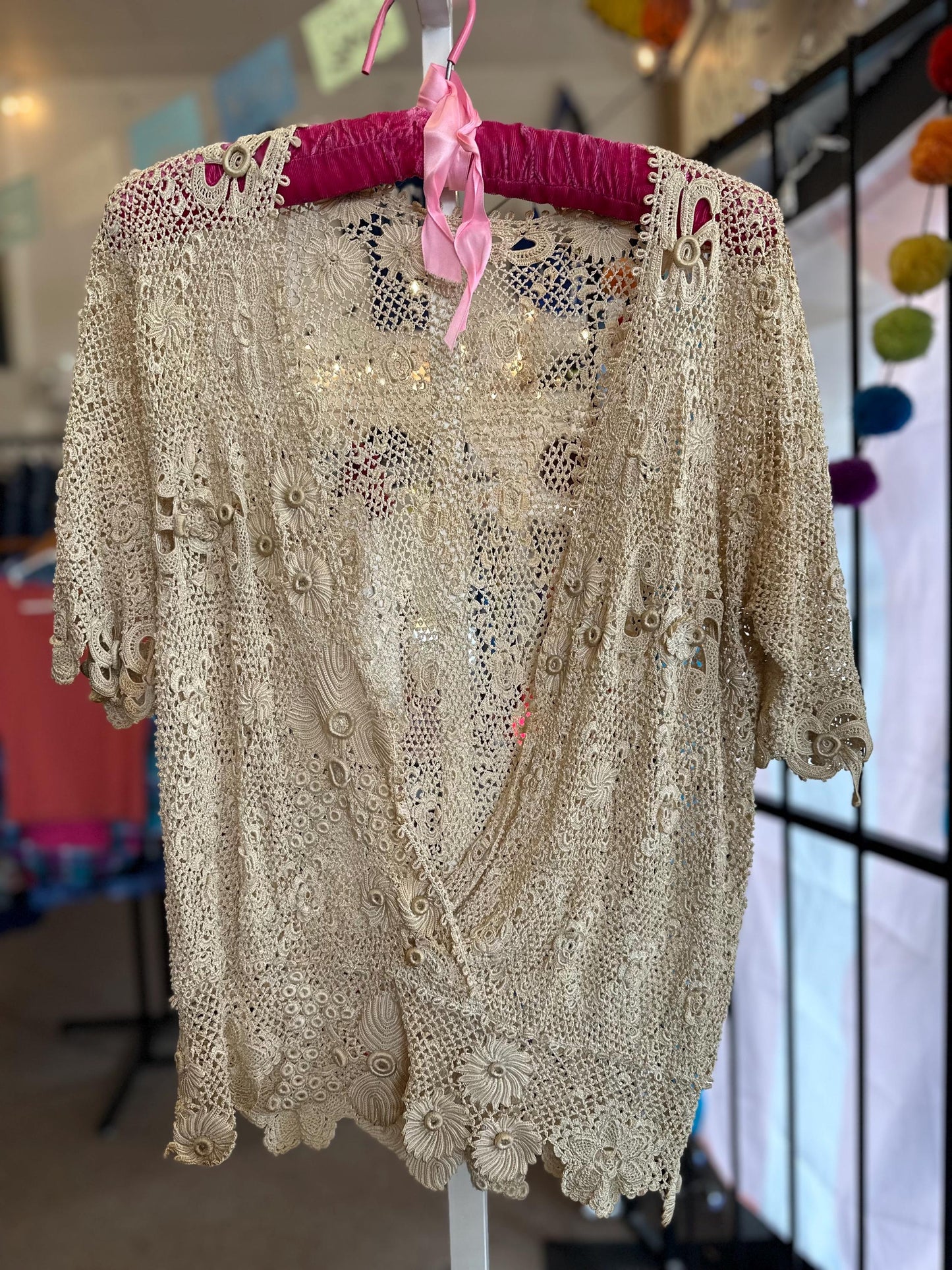 ANTIQUE EDWARDIAN 1900s Turn of the Century Irish Crochet Lace Cardigan blouse S/M SALE
