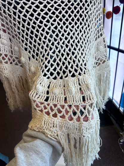 Vintage Hand Made Victorian Style Crochet Shawl OSFM