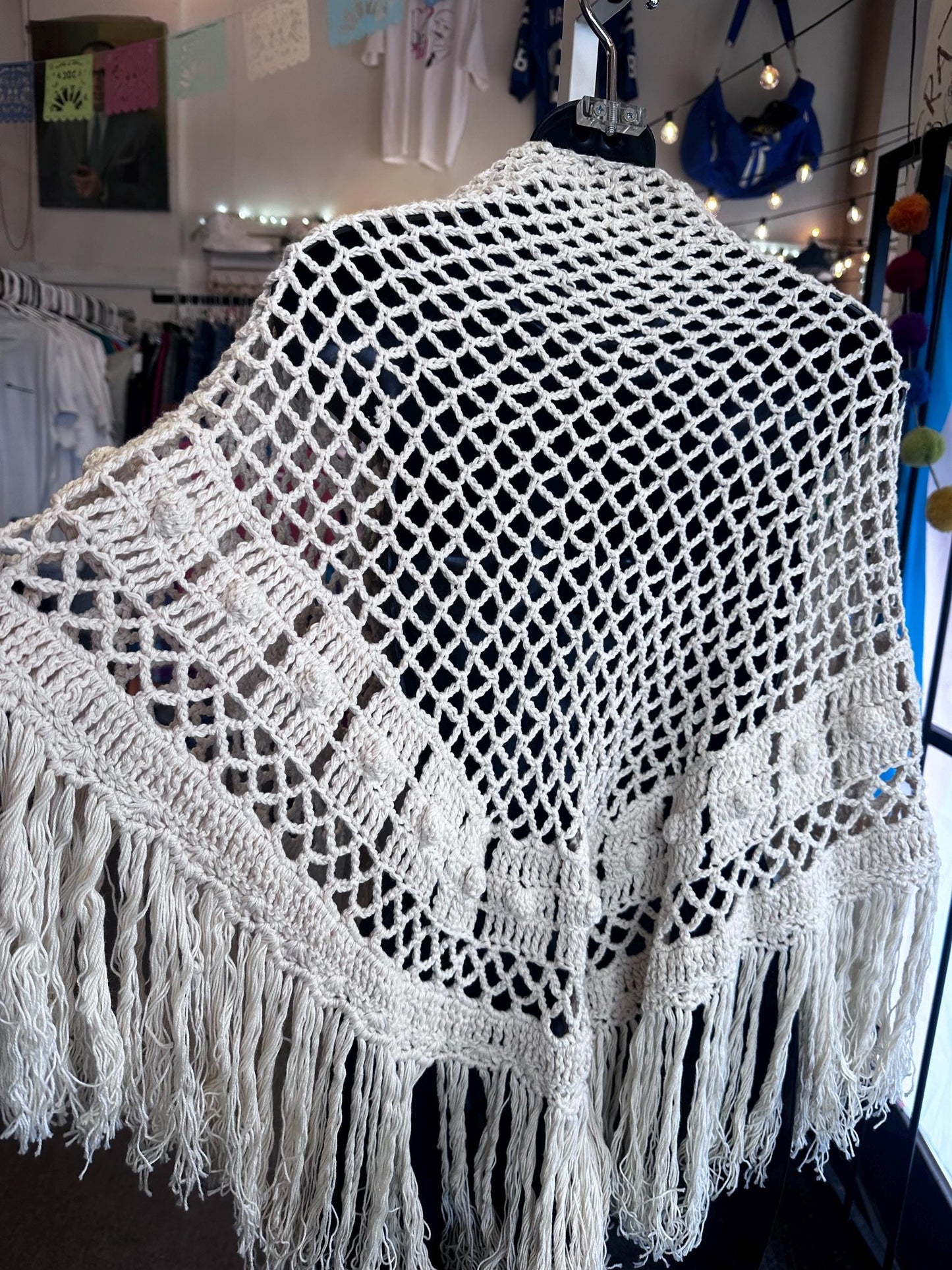 Vintage Hand Made Victorian Style Crochet Shawl OSFM