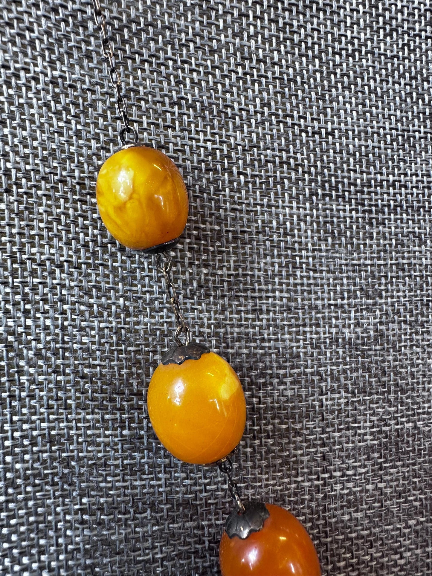 Vintage Super Rare USSR Sterling Silver Plated Gold Egg Yolk Butterscotch Beaded Necklace