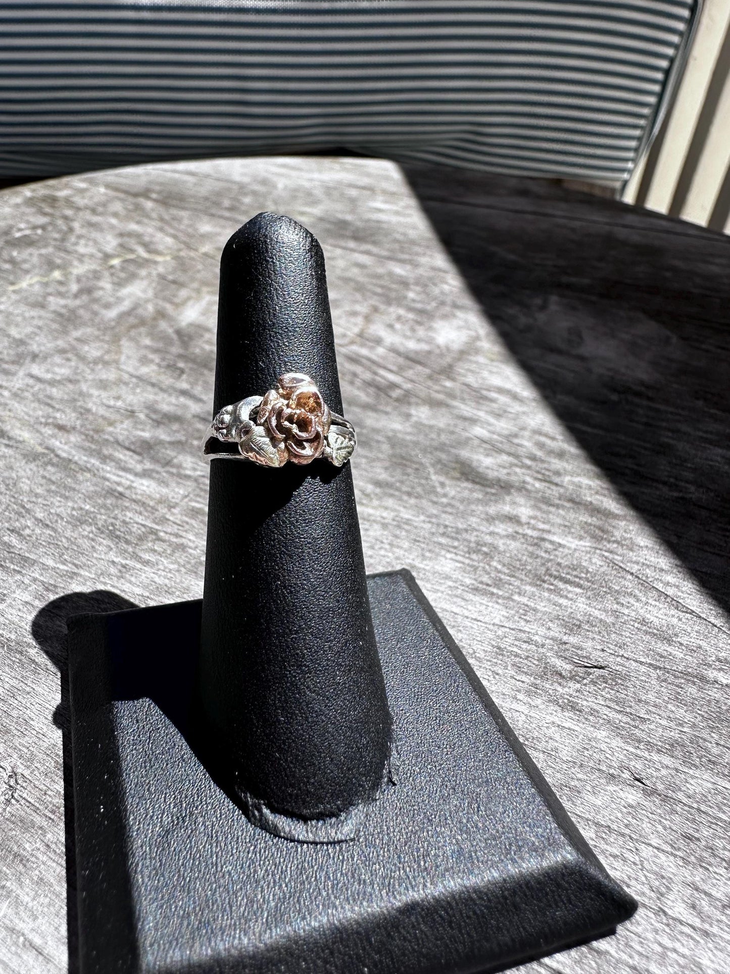 Vintage Mixed Metal Sterling Silver Rose Cluster Ring Size 6