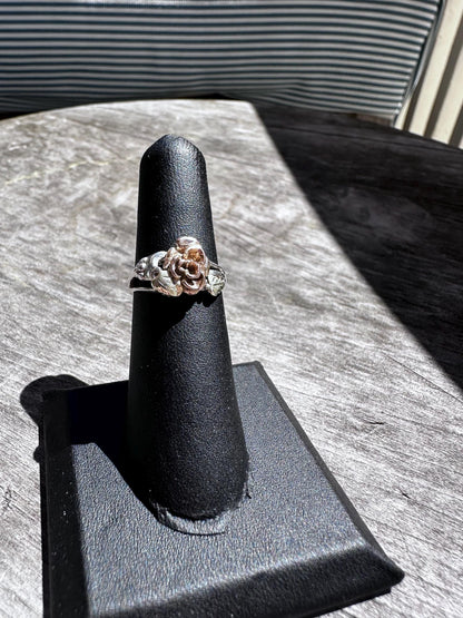 Vintage Mixed Metal Sterling Silver Rose Cluster Ring Size 6