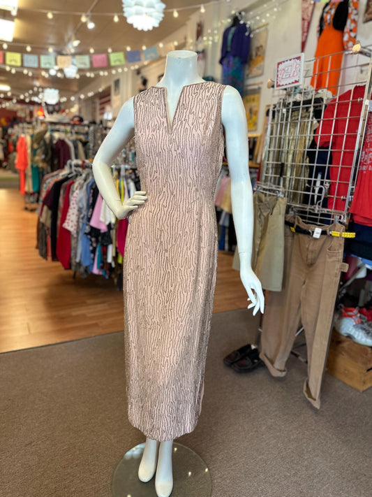 Vintage Moiré-Inspired Beaded Dress – Size S/M