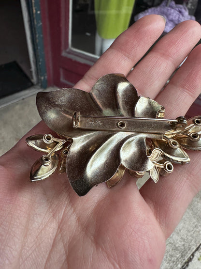 Judy Lee VTG Signed Rhinestone Floral Brooch