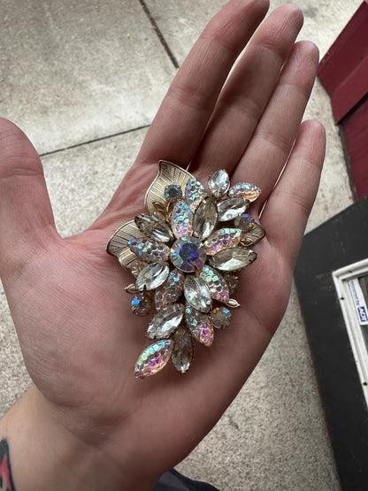 Judy Lee VTG Signed Rhinestone Floral Brooch