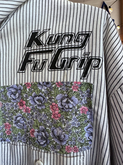 1990's Vintage DIY Work Shirt Streetwear Kung Fu Grip Toledo Ohio XXL DIY ScreenPrint