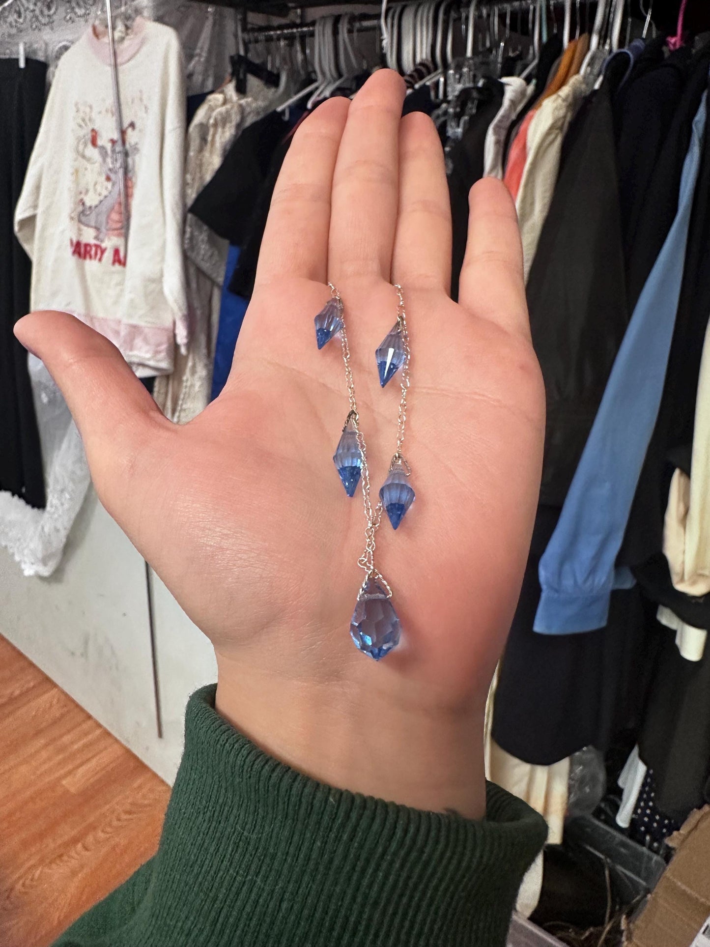 Stunning 1920s/30s Art Deco Iris Blue Glass Prism Necklace & Earring Set – Sterling Silver