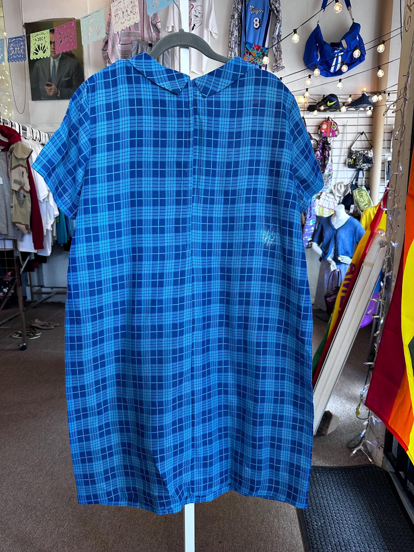 Vintage  K-10 1960's/50's Plus Size 2XL 3XL Plaid Blue Dress