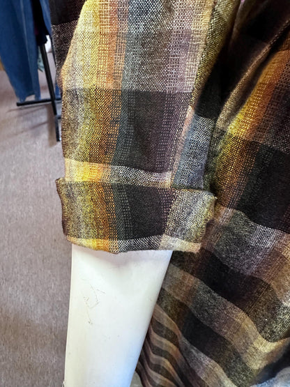 Vintage 60s/70s Handmade Rainbow Brown Prism Plaid Flannel Dress Has Pockets Size Small