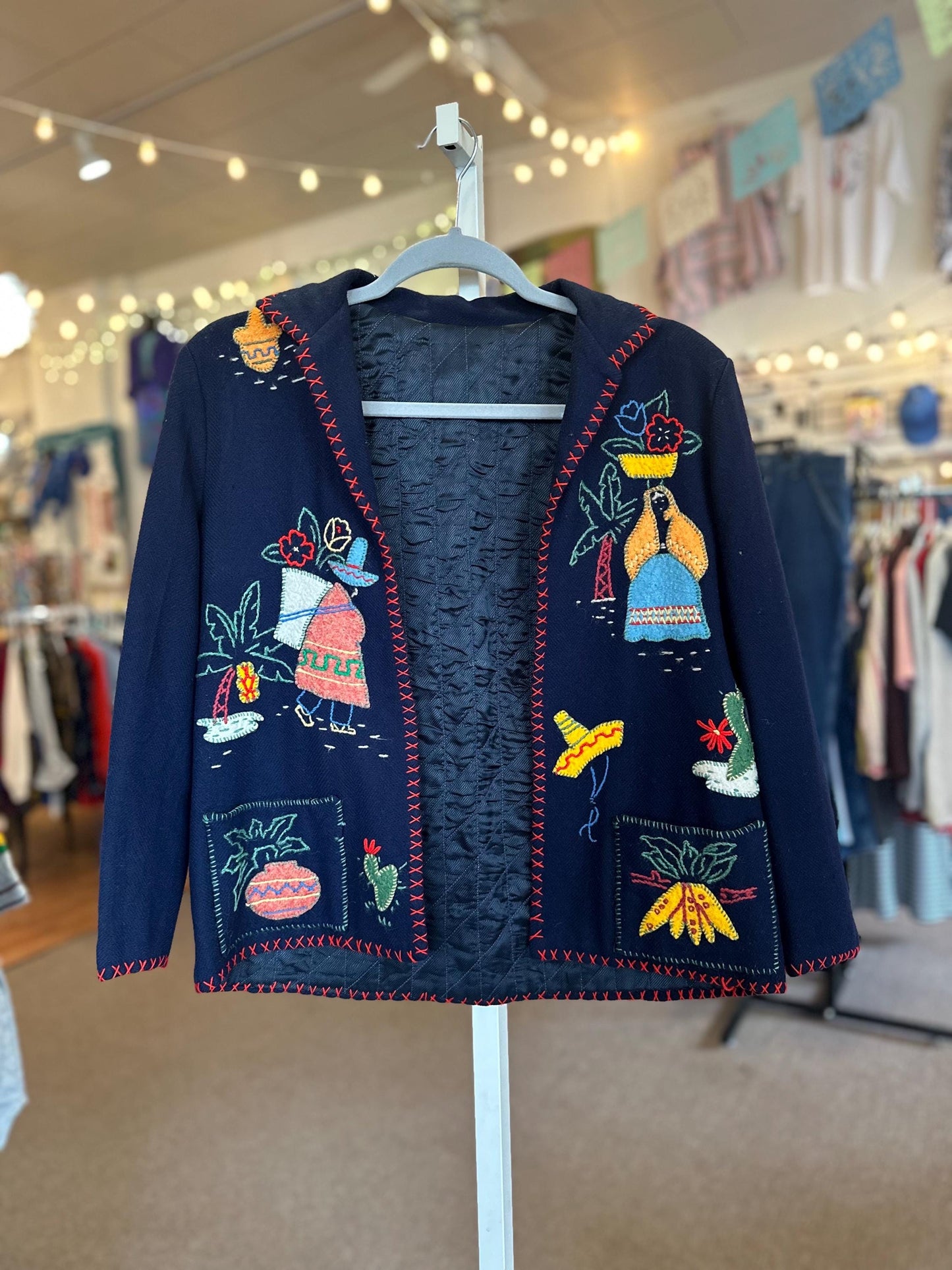 1950's Vintage Mexican Fiestaware/Souvenir Wool Cardigan Novelty Handmade AS IS Size XS