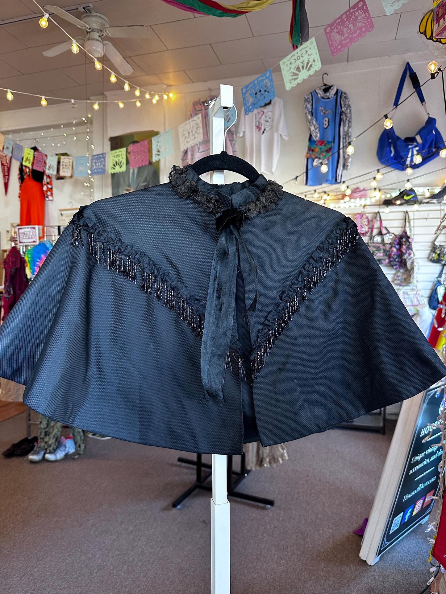 Antique Fringe 1800s Mourning Civil War Era Capelet Beaded Fringe As Is