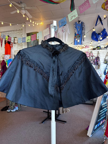 Antique Fringe 1800s Mourning Civil War Era Capelet Beaded Fringe As Is