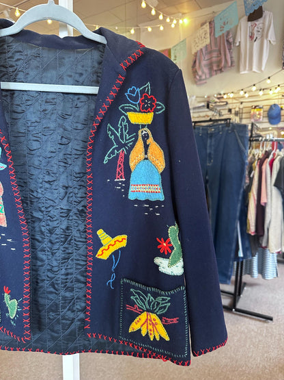 1950's Vintage Mexican Fiestaware/Souvenir Wool Cardigan Novelty Handmade AS IS Size XS