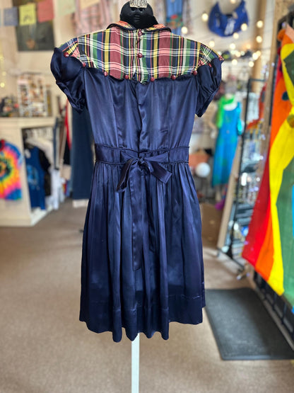 1940s Vintage Girls Juniors Taffeta and Plaid Party Dress