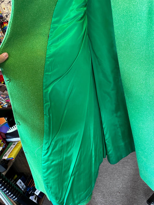 1960's VINTAGE Mod Kelly Green Wool and Fur Coat Size Small/XS